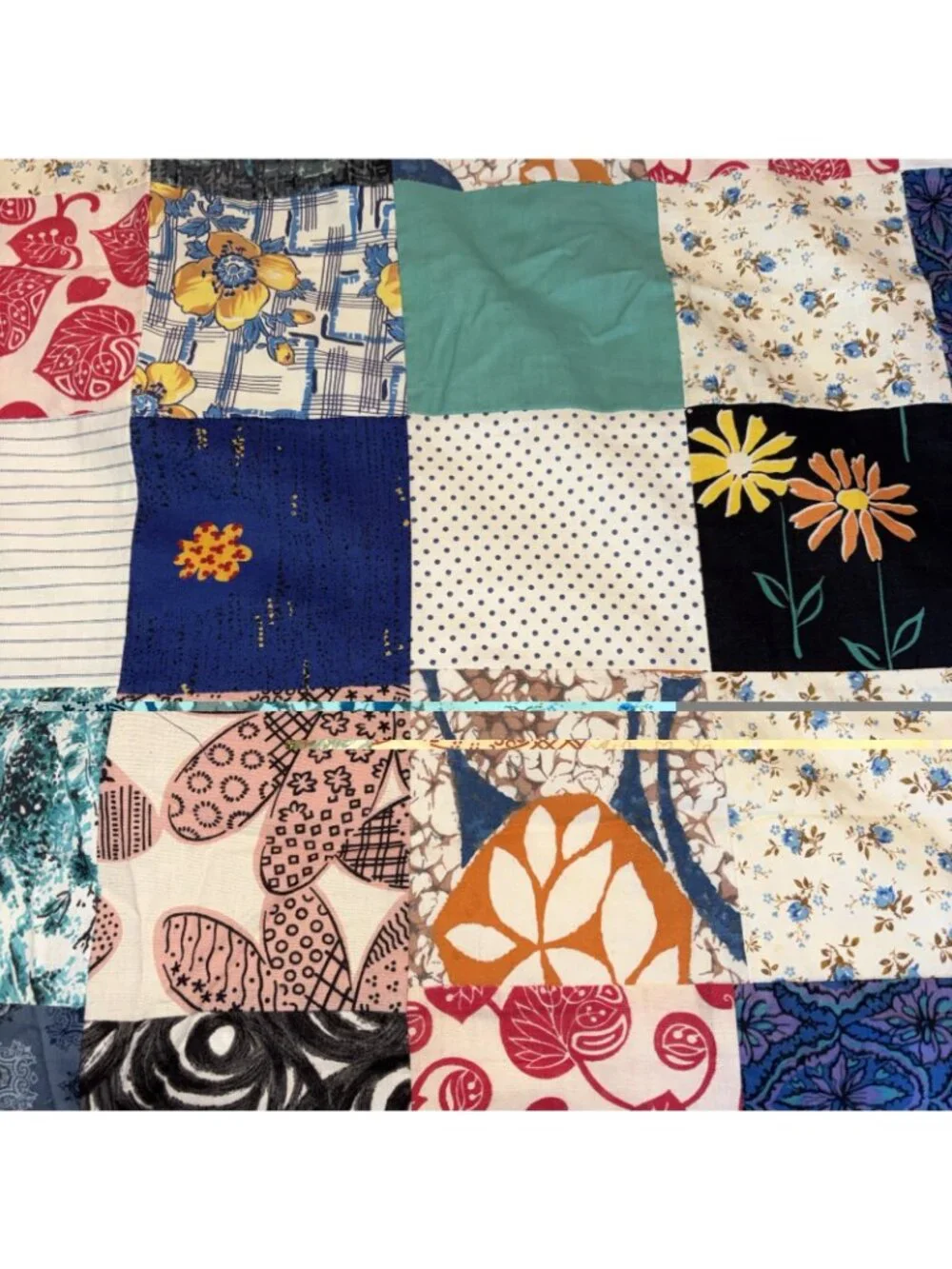 Vintage 68x82 Patchwork Cotton Print Quilt Topper
